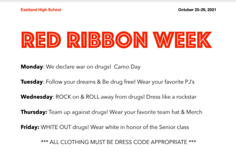 Red Ribbon WeekDress Up Days EHS Eastland High School